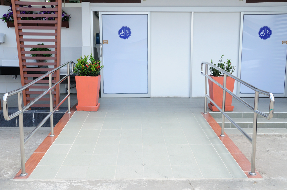 Toilets for disabled people and flowerpots